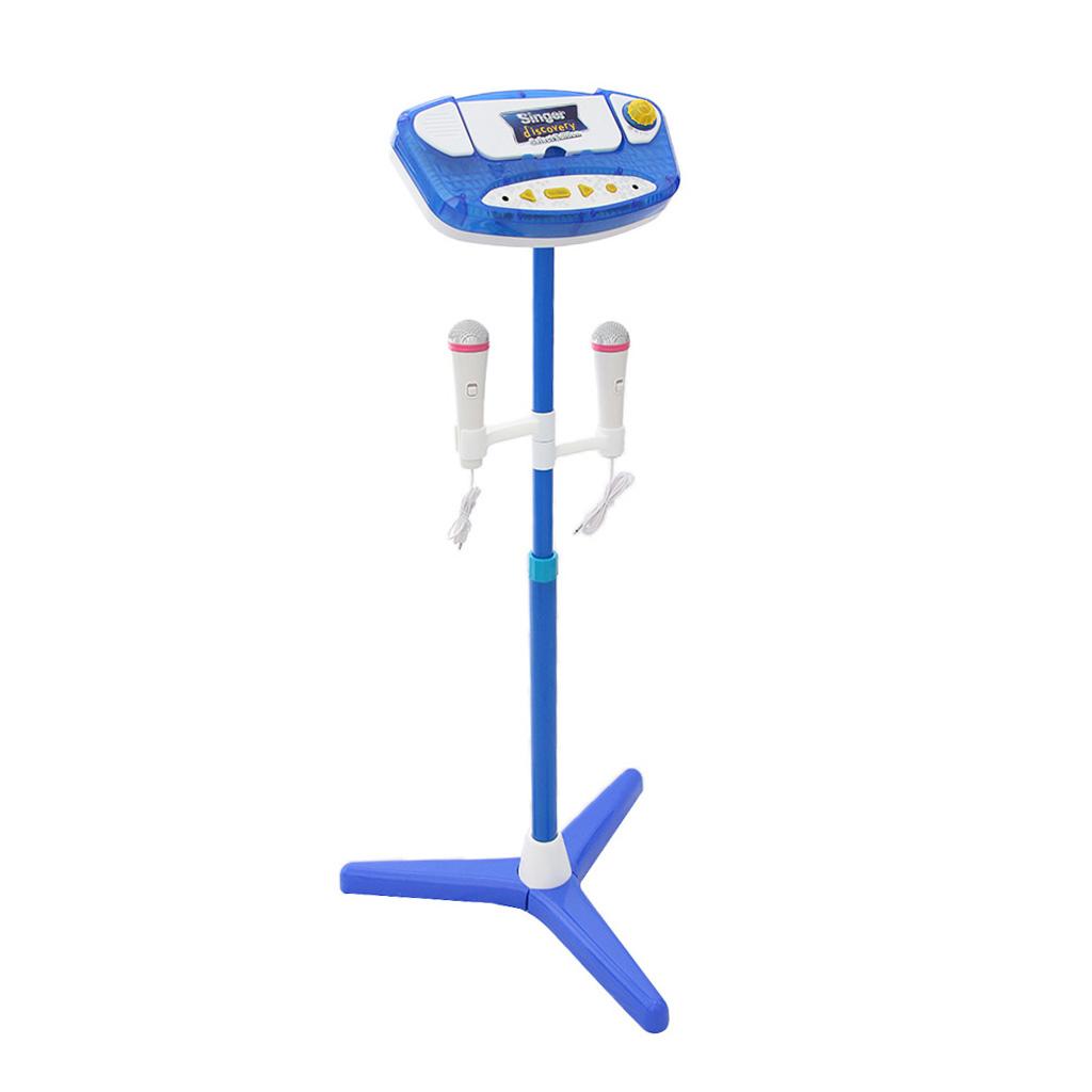 Music Play Toy Kids Karaoke Machine With 2 Microphones Adjustable Stand Blue