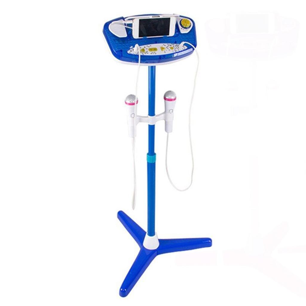 Music Play Toy Kids Karaoke Machine With 2 Microphones Adjustable Stand Blue