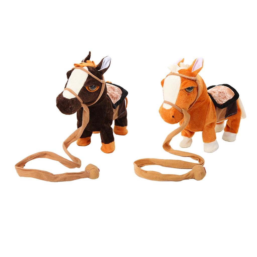 Kids Plush Electronic Pets Leash Remote Control Walking Horse Light Brown
