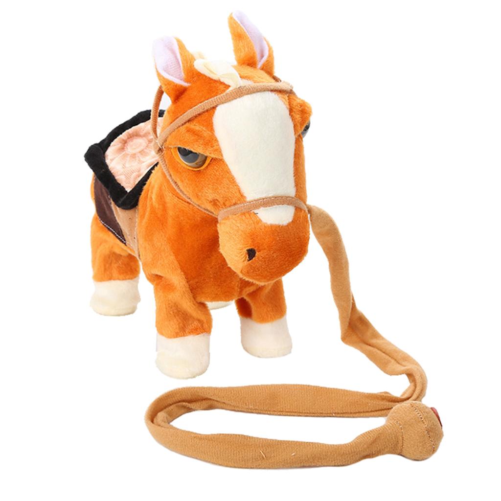 Kids Plush Electronic Pets Leash Remote Control Walking Horse Light Brown