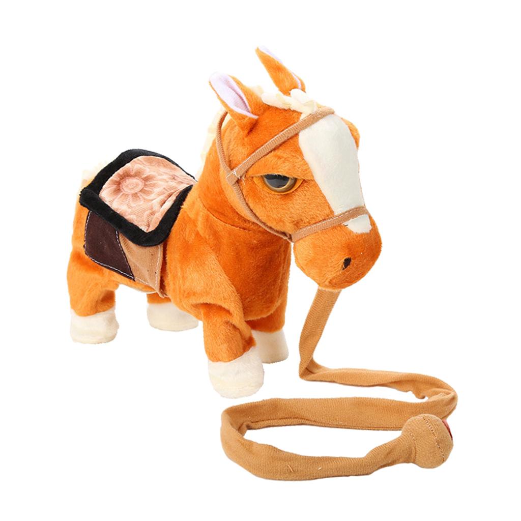 Kids Plush Electronic Pets Leash Remote Control Walking Horse Light Brown
