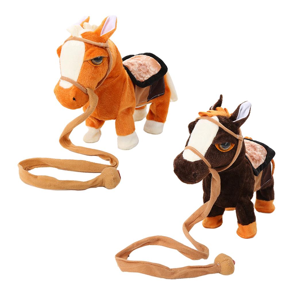 Kids Plush Electronic Pets Leash Remote Control Walking Horse Light Brown