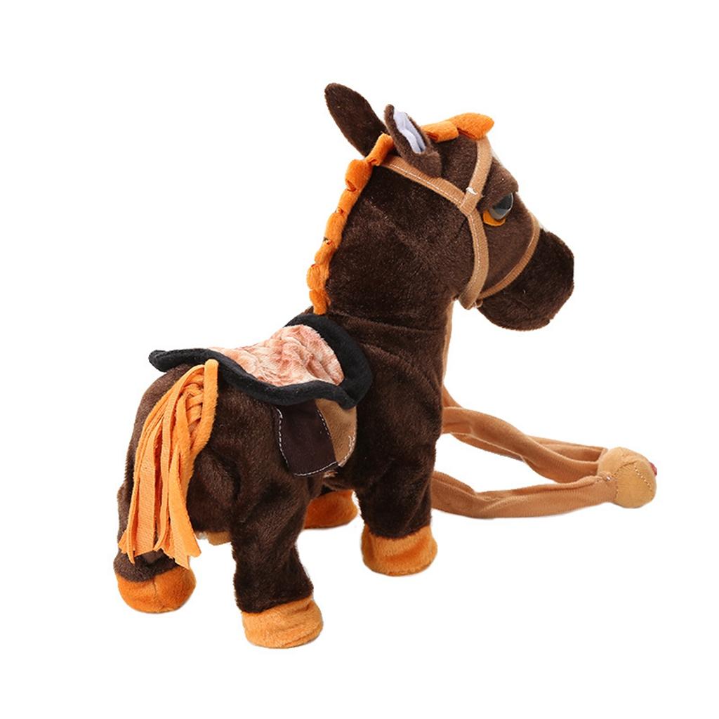 Kids Plush Electronic Pets Leash Remote Control Walking Horse Dark Brown