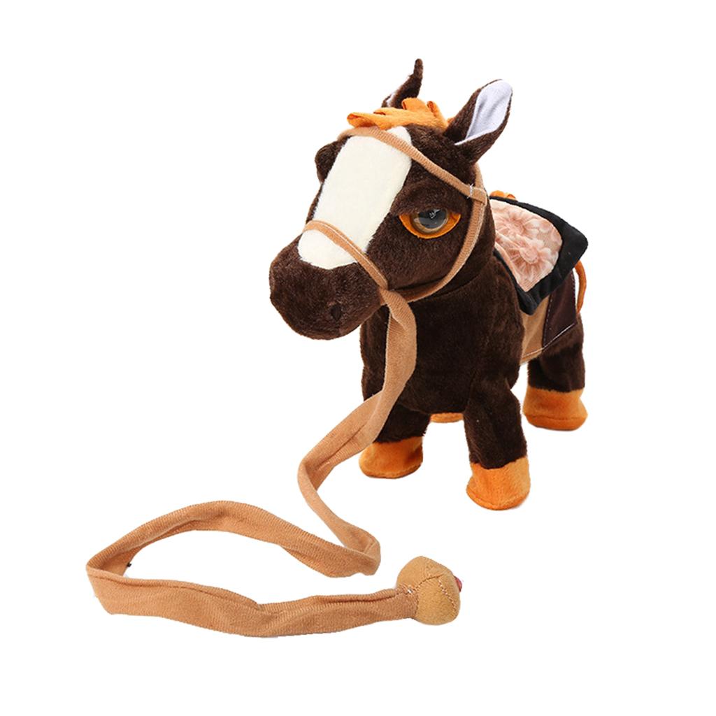 Kids Plush Electronic Pets Leash Remote Control Walking Horse Dark Brown
