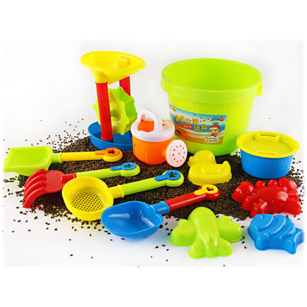 12pcs Sand Water Toy Castle Building Playset with Bucket, Rake & Shovel