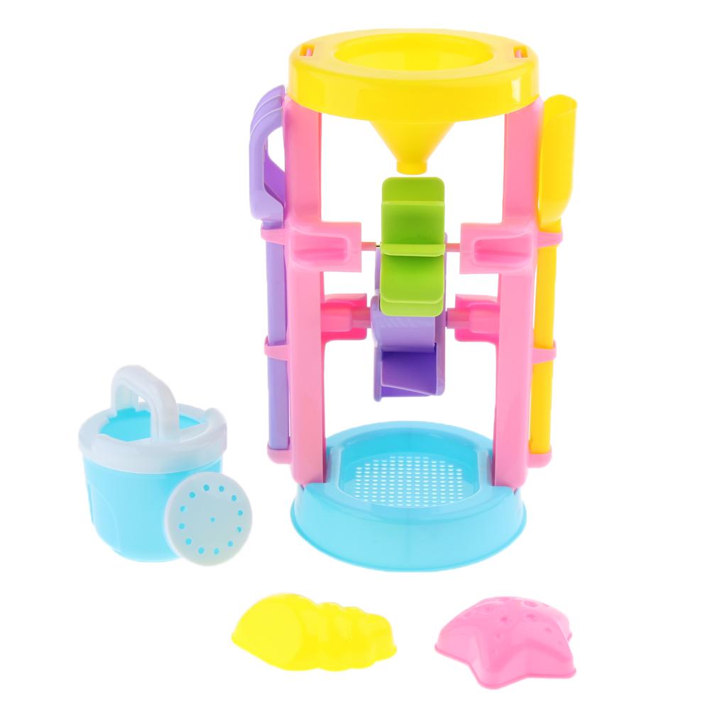 6pcs Durable Sand Beach Toy Set for Kids with Water Wheel, 1 Water Can, 1 Rake, 1 Shovel and 2 Animal Molds