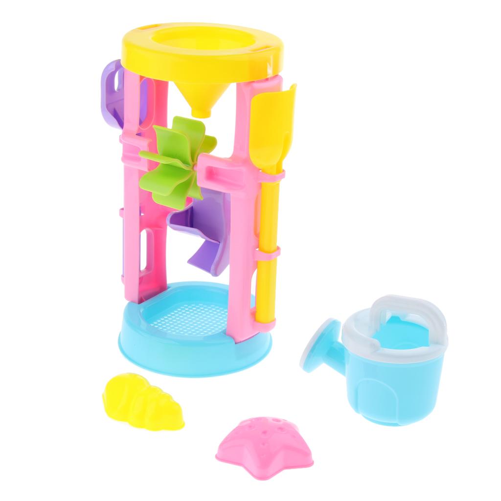 6pcs Durable Sand Beach Toy Set for Kids with Water Wheel, 1 Water Can, 1 Rake, 1 Shovel and 2 Animal Molds