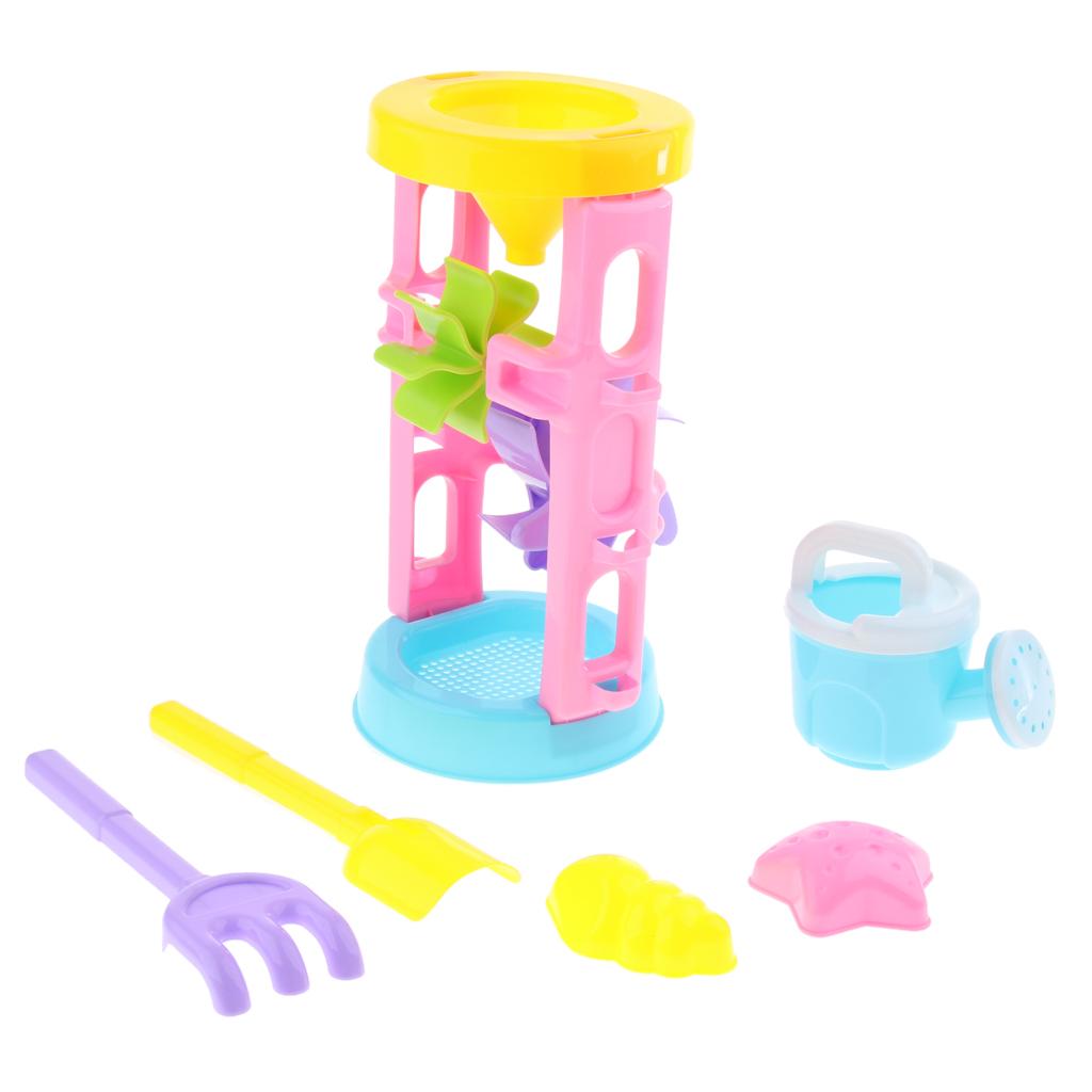 6pcs Durable Sand Beach Toy Set for Kids with Water Wheel, 1 Water Can, 1 Rake, 1 Shovel and 2 Animal Molds