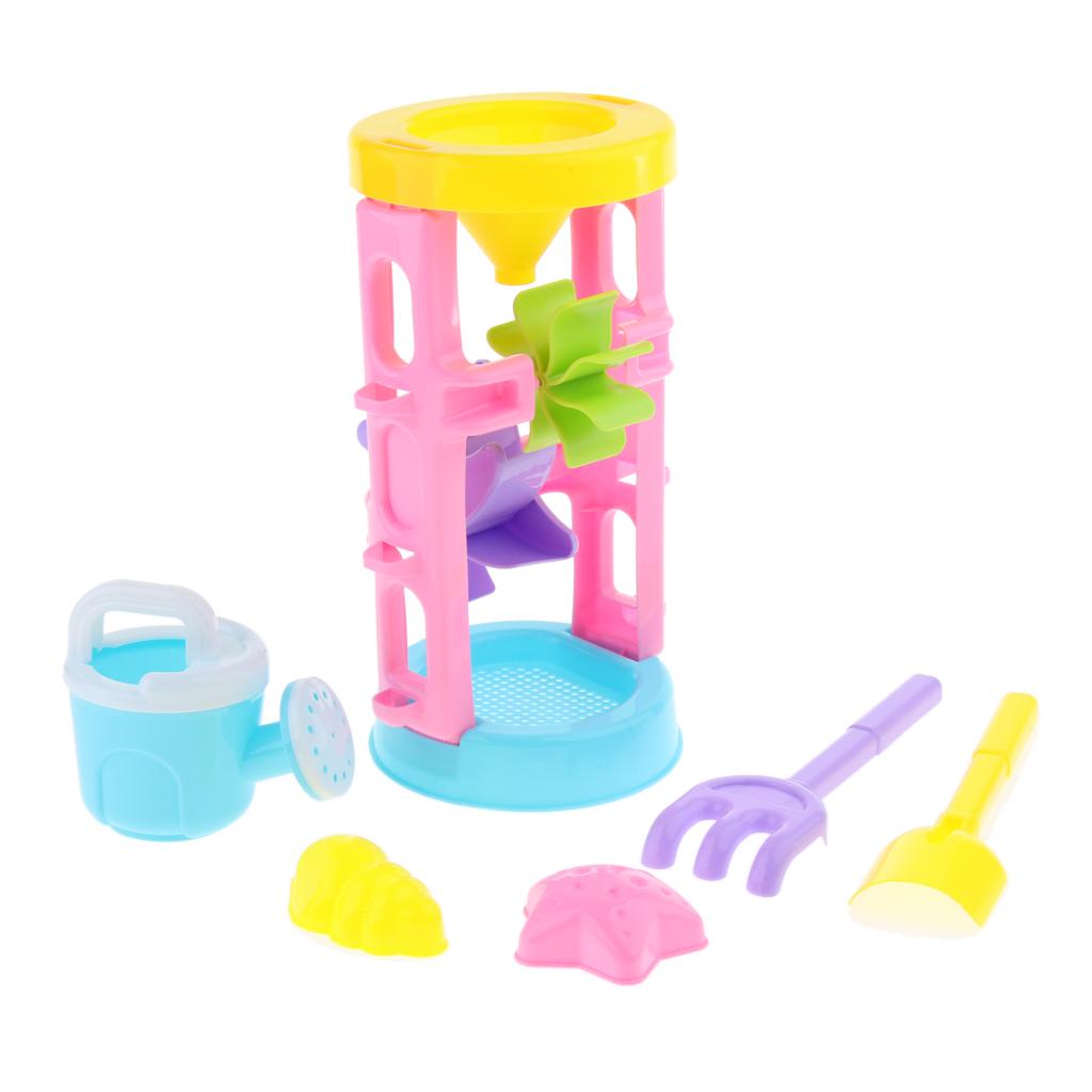 6pcs Durable Sand Beach Toy Set for Kids with Water Wheel, 1 Water Can, 1 Rake, 1 Shovel and 2 Animal Molds