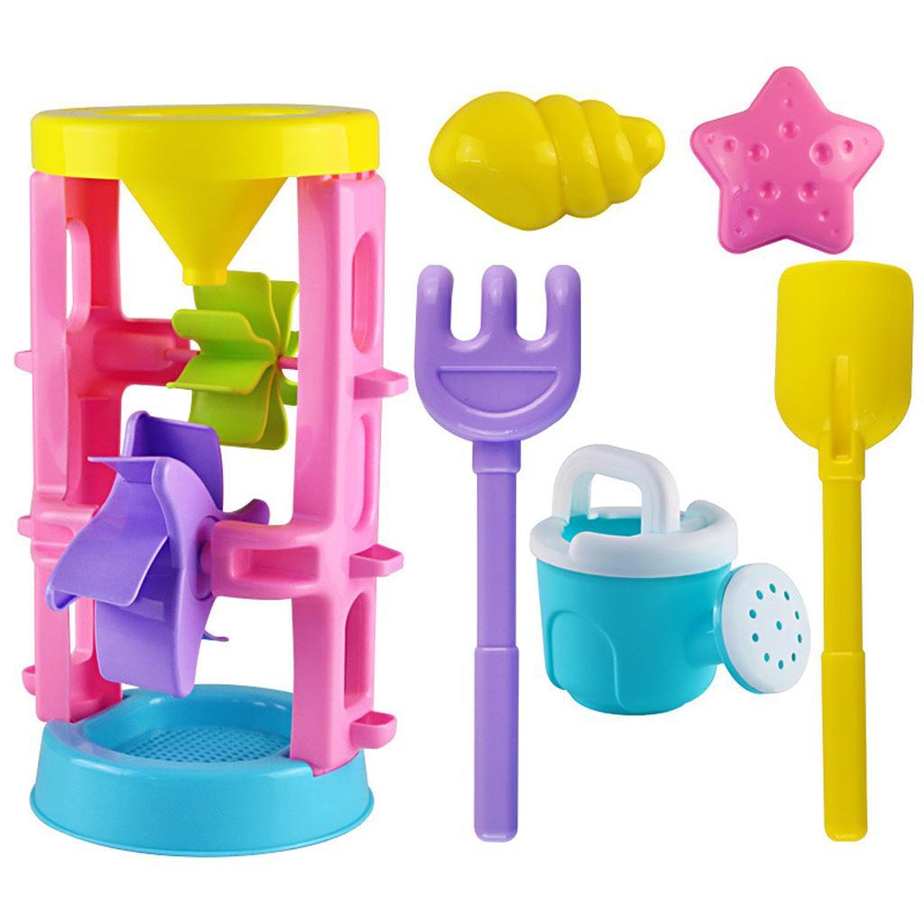 6pcs Durable Sand Beach Toy Set for Kids with Water Wheel, 1 Water Can, 1 Rake, 1 Shovel and 2 Animal Molds