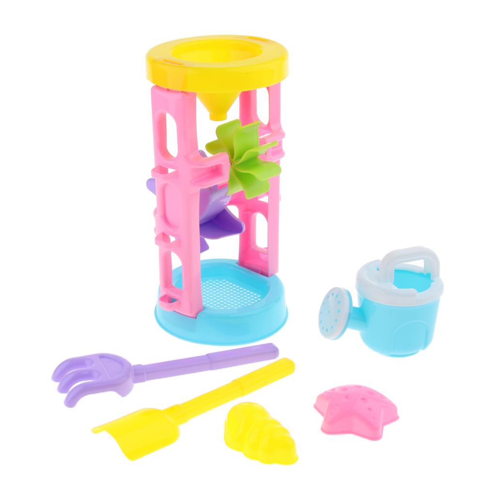 6pcs Durable Sand Beach Toy Set for Kids with Water Wheel, 1 Water Can, 1 Rake, 1 Shovel and 2 Animal Molds