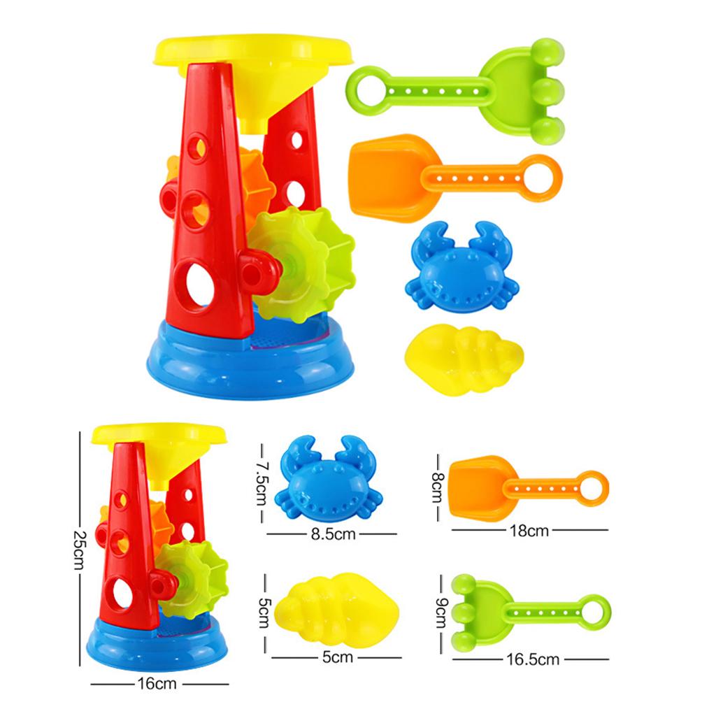 5pcs Kids Beach Toys Castle Building Playset with Water Wheel, Rake & Shovel