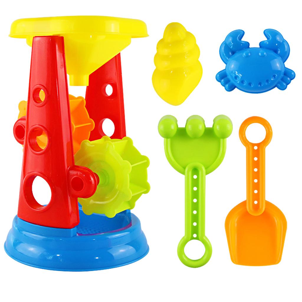 5pcs Durable Sand Beach Toy Set for Kids with Water Wheel, Rake, Shovel and 2 Animal Molds