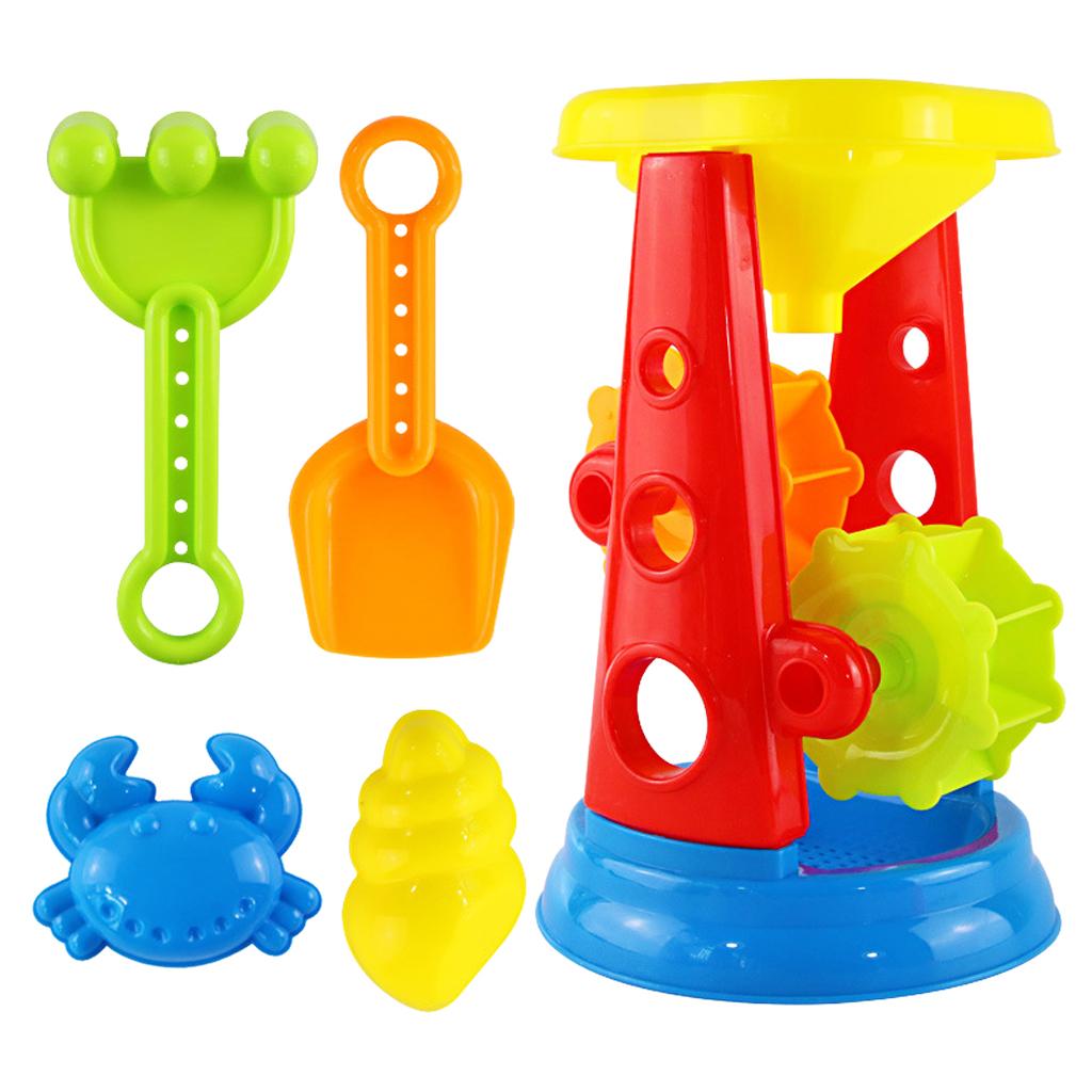 5pcs Durable Sand Beach Toy Set for Kids with Water Wheel, Rake, Shovel and 2 Animal Molds