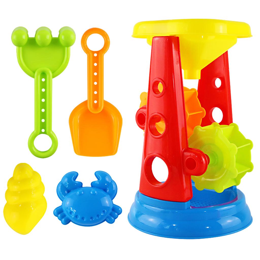 5pcs Durable Sand Beach Toy Set for Kids with Water Wheel, Rake, Shovel and 2 Animal Molds