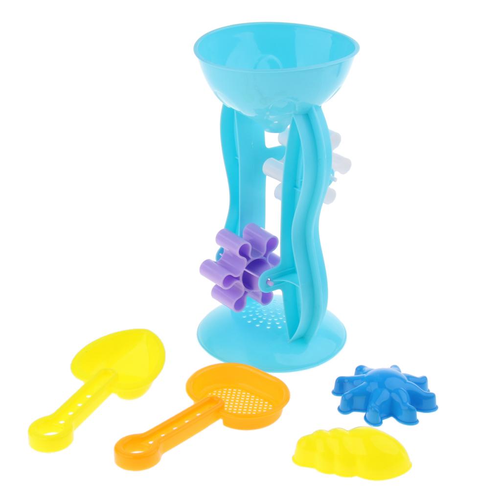 5pcs Beach Toys Castle Building Playset with Water Wheel, Sifter & Shovel