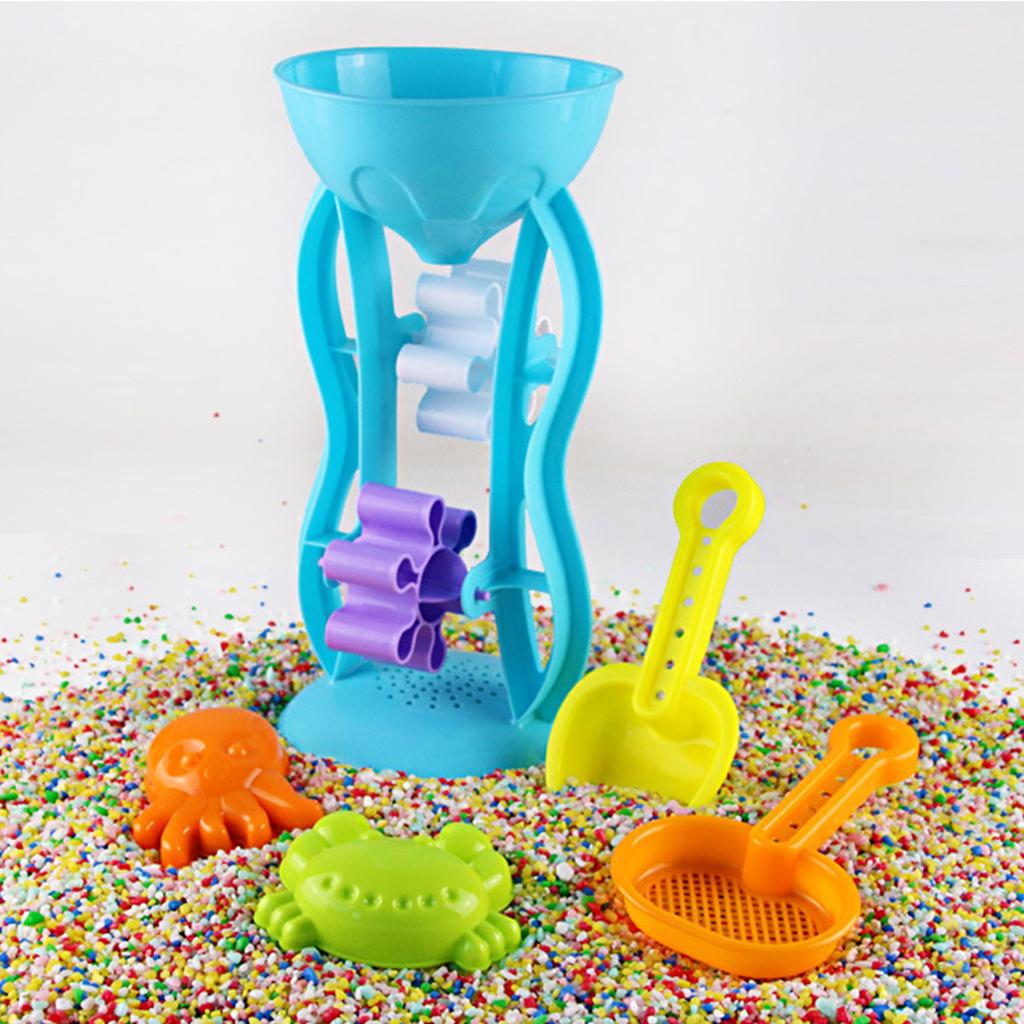 5pcs Beach Toys Castle Building Playset with Water Wheel, Sifter & Shovel