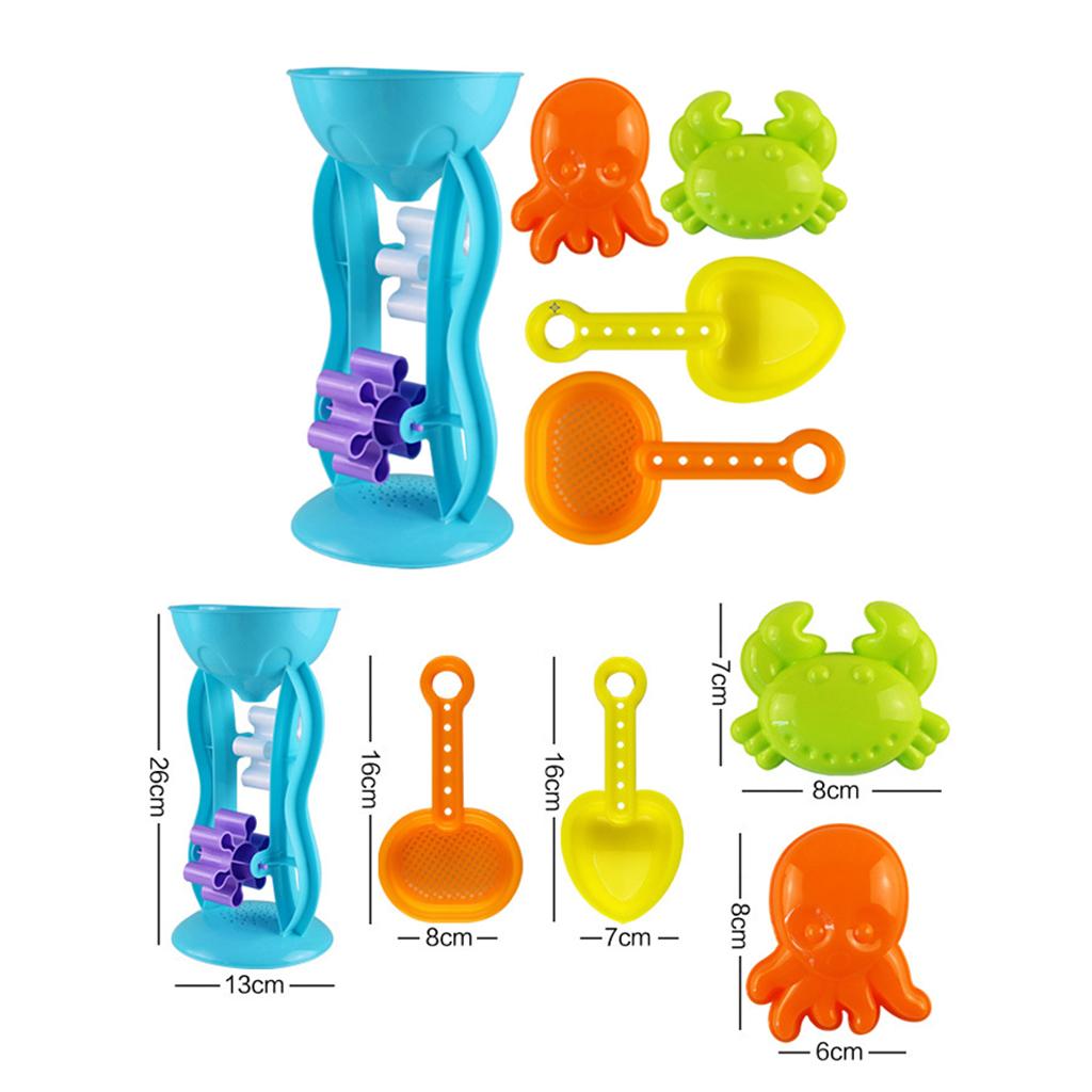 5pcs Beach Toys Castle Building Playset with Water Wheel, Sifter & Shovel