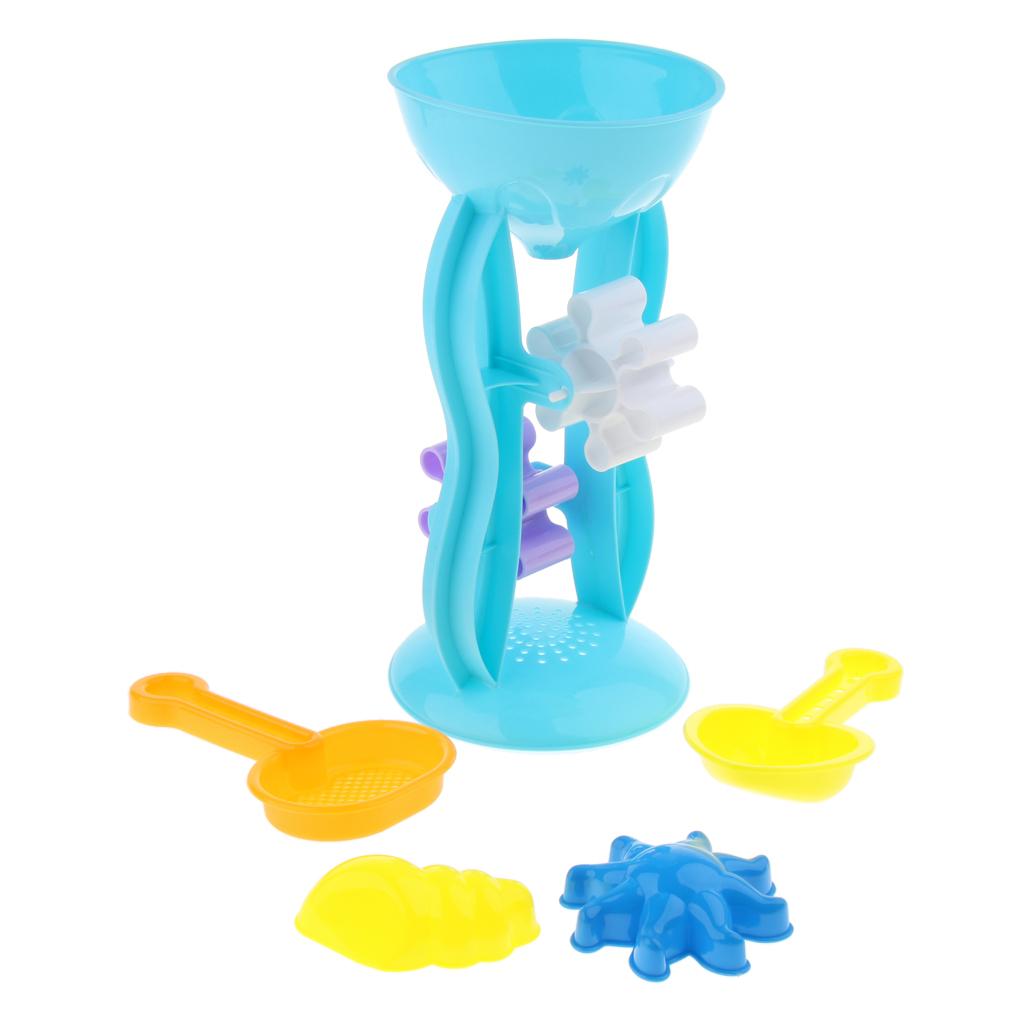 5pcs Durable Sand Beach Toy Set for Kids with Water wheel, Sifter, Shovel and 2 Animal Molds