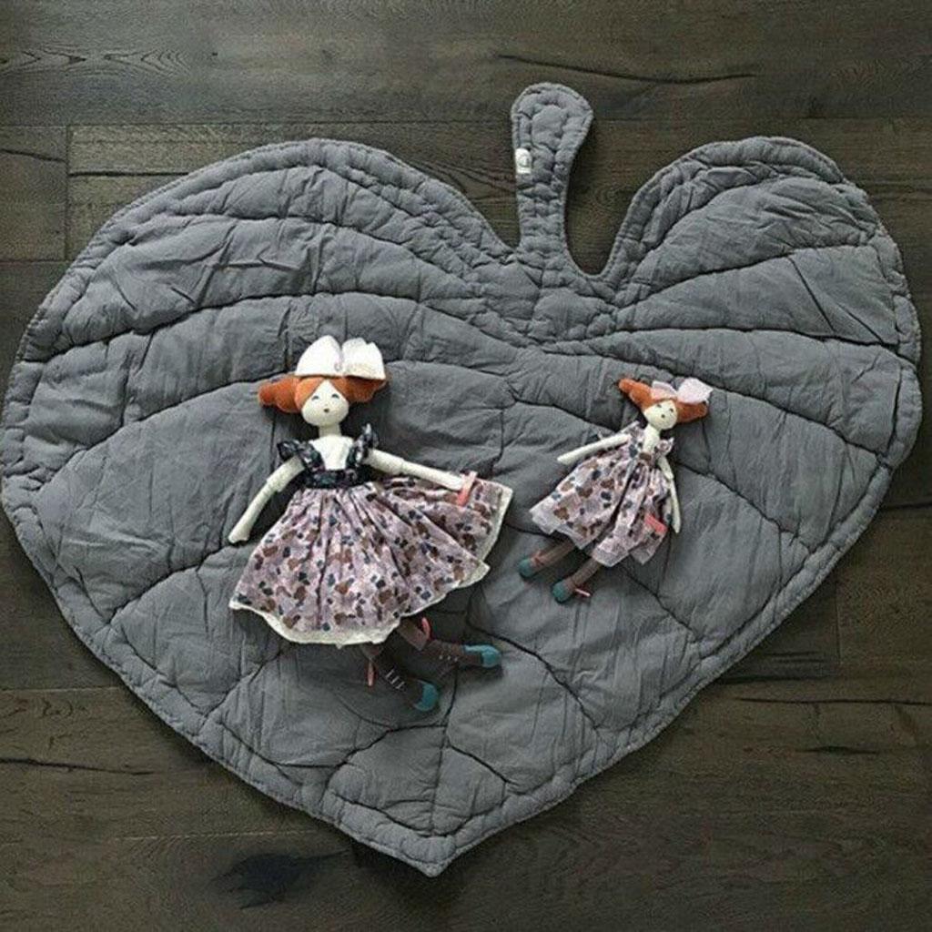 Baby Kids Game Gym Activity Play Mat Crawling Blanket Leaf Floor Rug Grey