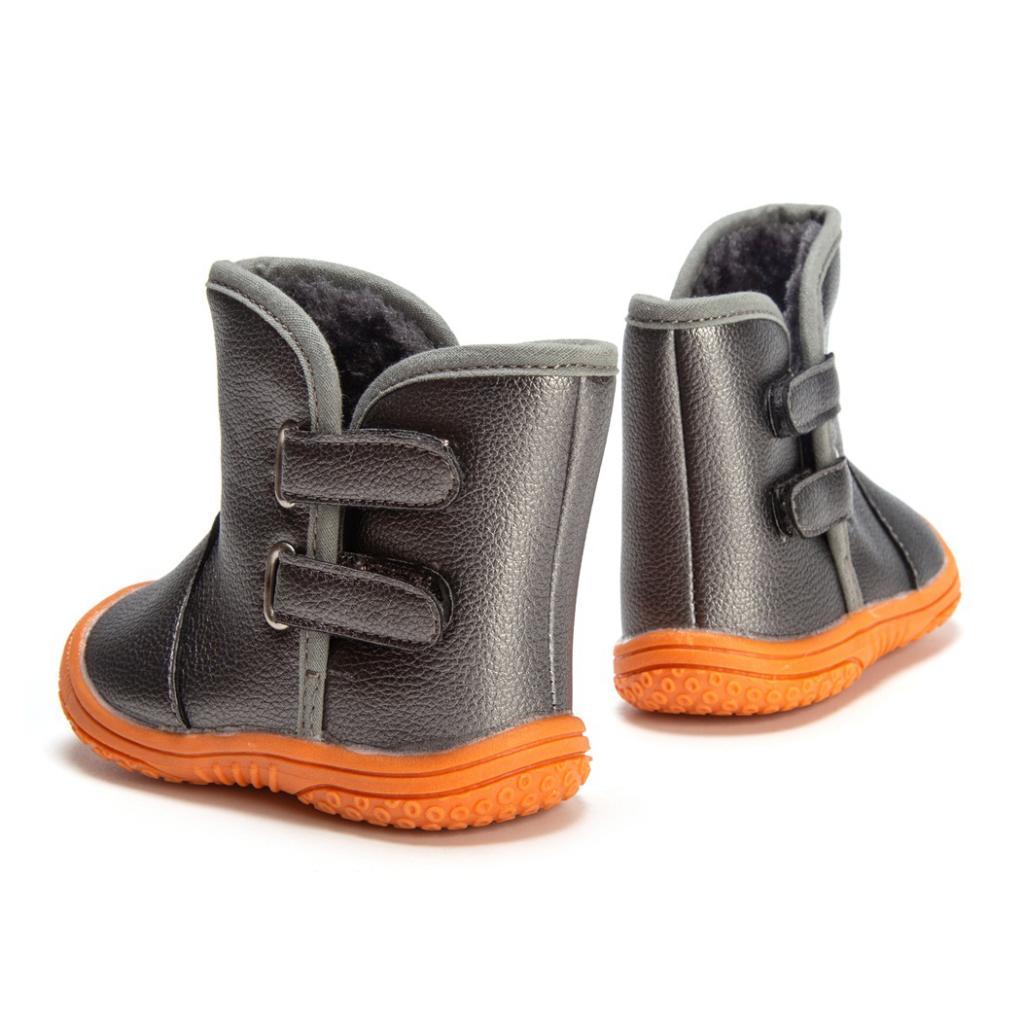 Baby PU Leather Rubber Soles Warm Snow Boots Grey (for 9-12Months)