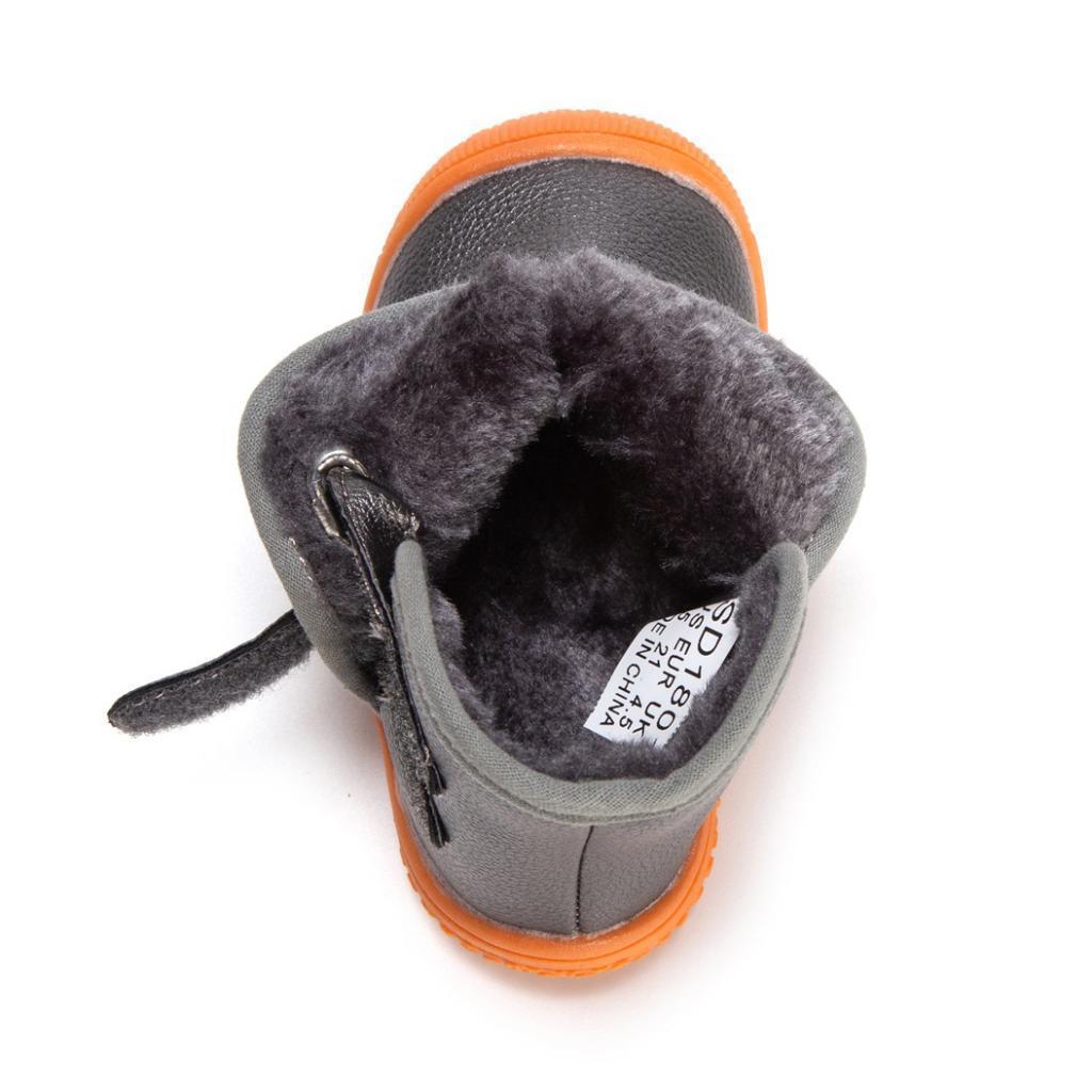 Baby PU Leather Rubber Soles Warm Snow Boots Grey (for 12-15Months)