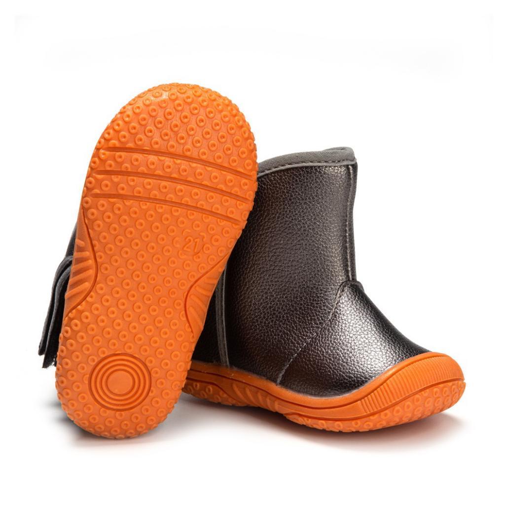 Baby PU Leather Rubber Soles Warm Snow Boots Grey (for 15-18Months)