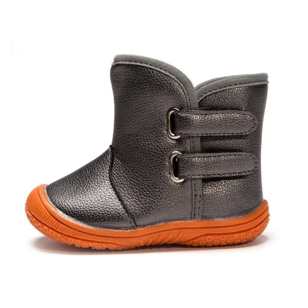 Baby PU Leather Rubber Soles Warm Snow Boots Grey (for 15-18Months)