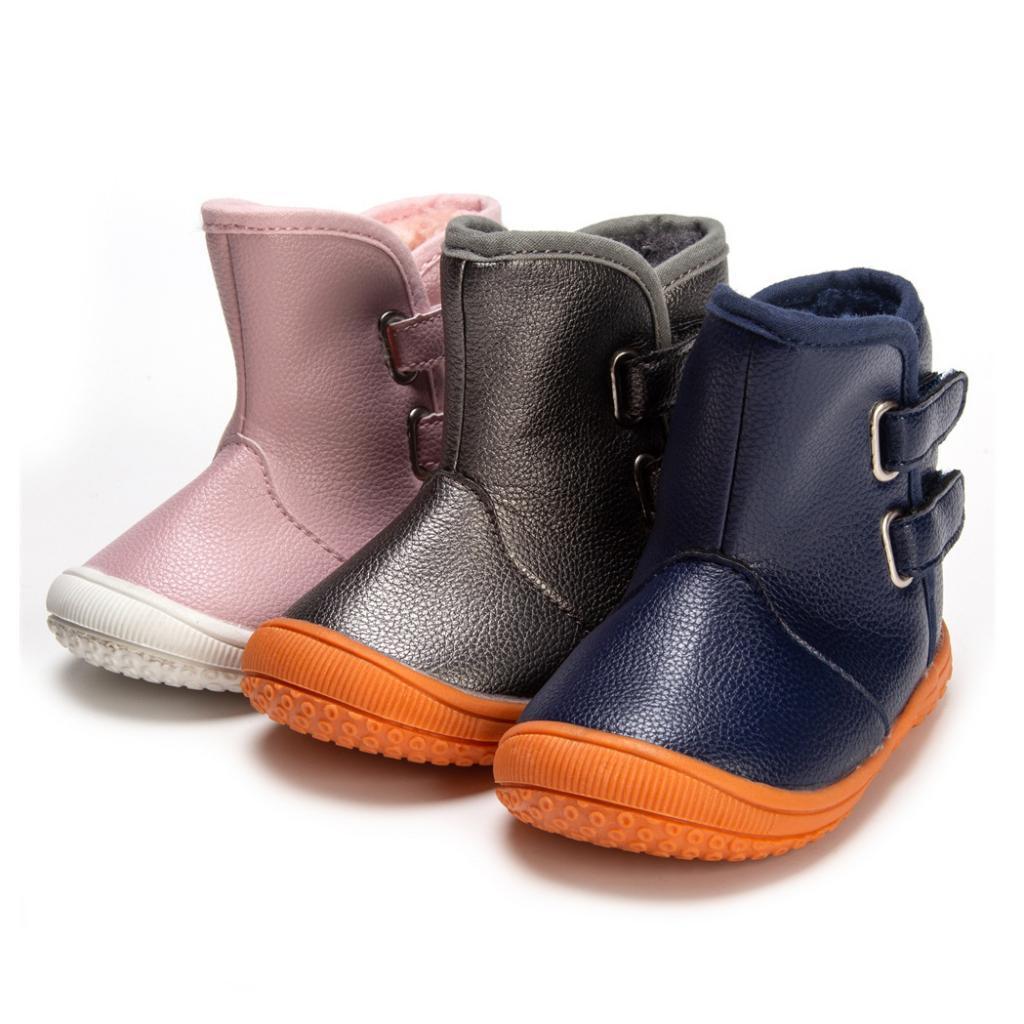 Baby PU Leather Rubber Soles Warm Snow Boots Grey (for 18-21Months)