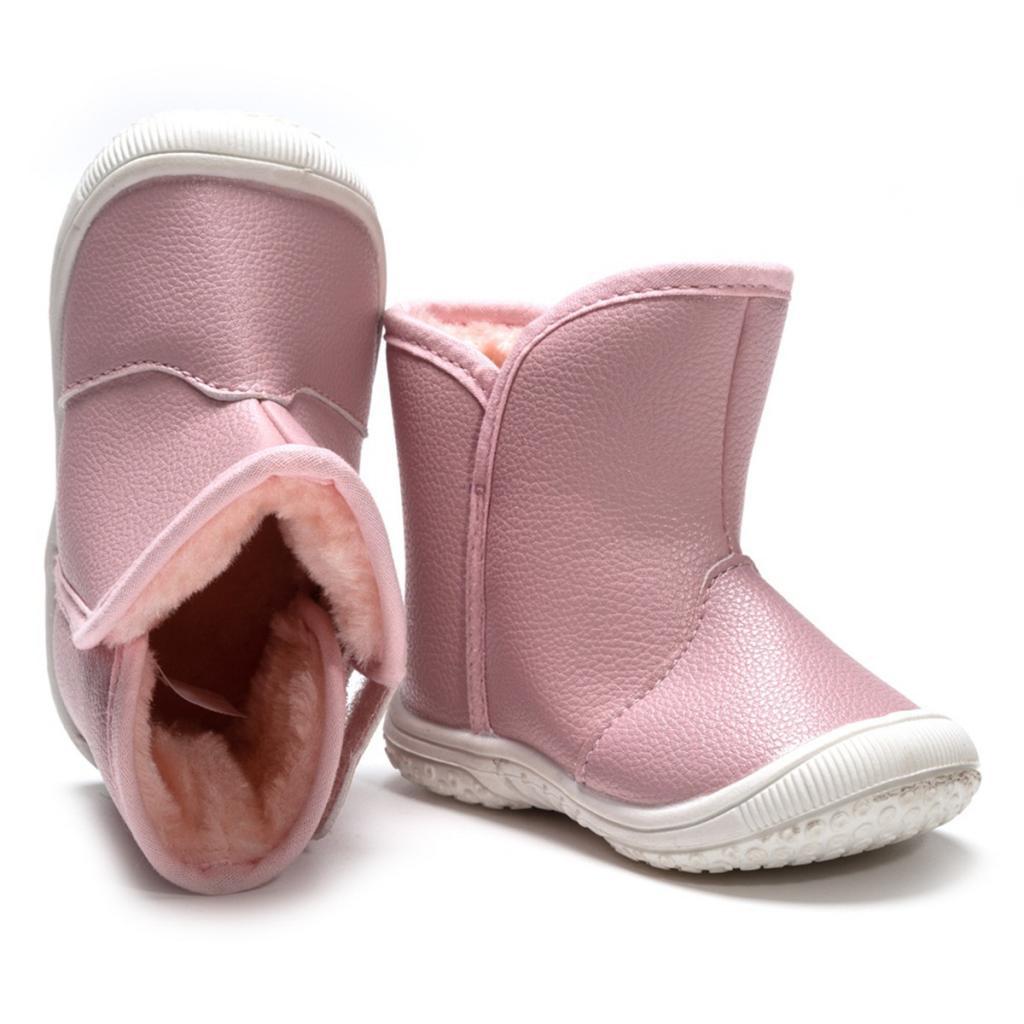 Baby PU Leather Rubber Soles Warm Snow Boots Pink (for 9-12Months)