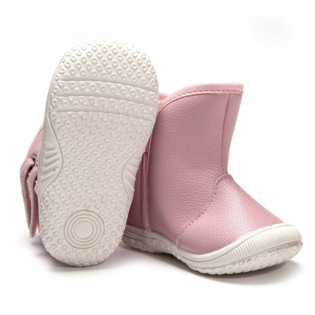Baby PU Leather Rubber Soles Warm Snow Boots Pink (for 9-12Months)