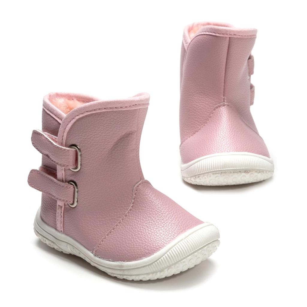 Baby PU Leather Rubber Soles Warm Snow Boots Pink (for 12-15Months)