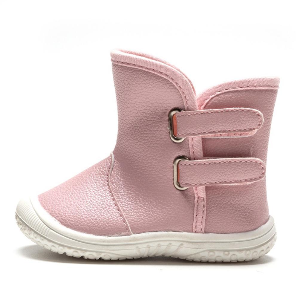 Baby PU Leather Rubber Soles Warm Snow Boots Pink (for 12-15Months)