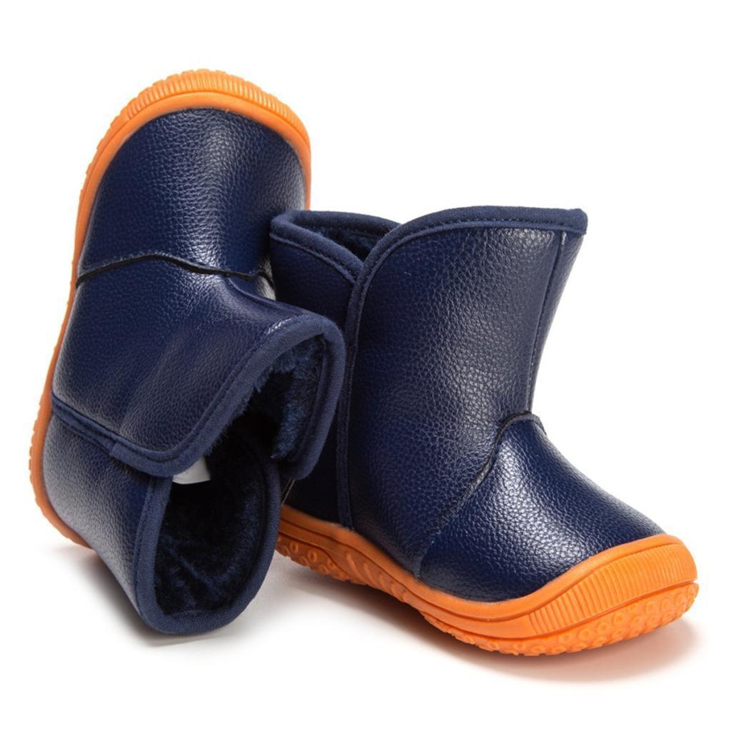 Baby PU Leather Rubber Soles Warm Snow Boots Blue (for 9-12Months)