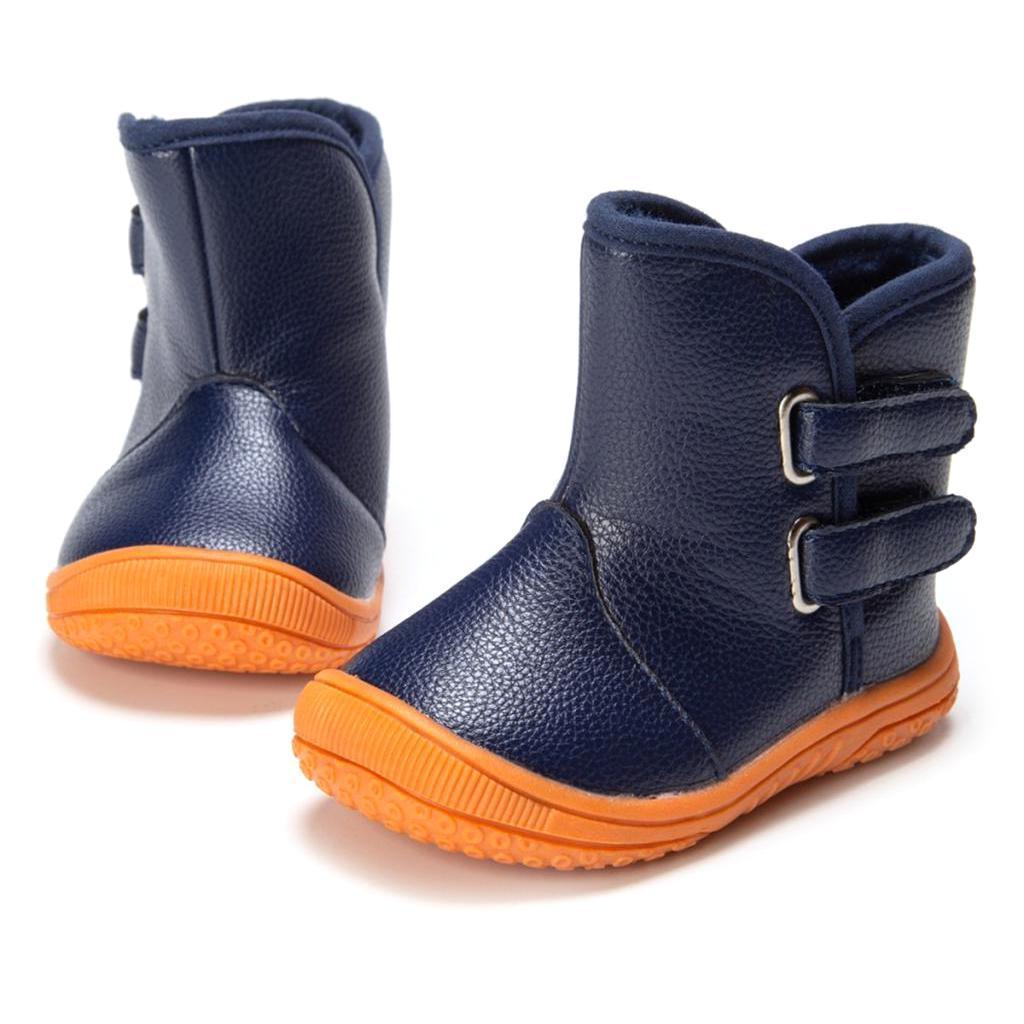 Baby PU Leather Rubber Soles Warm Snow Boots Blue (for 15-18Months)
