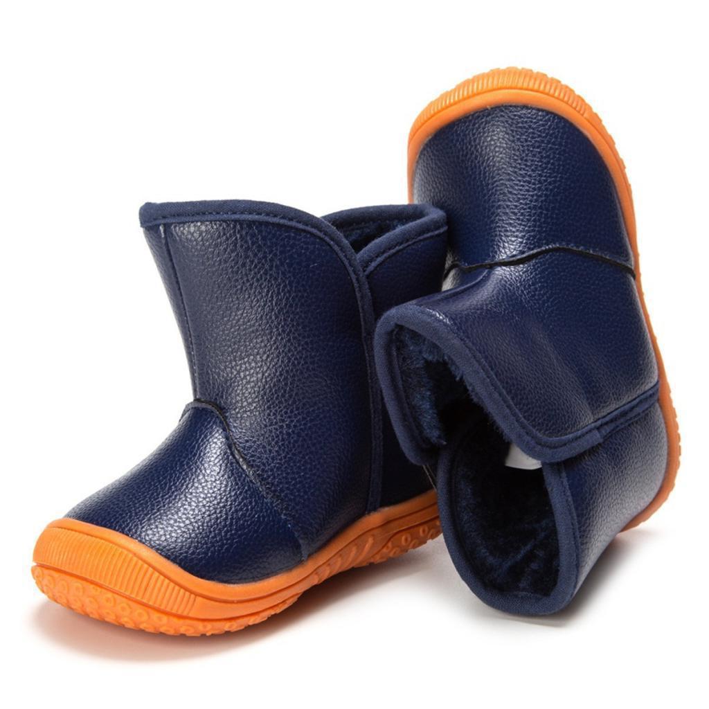 Baby PU Leather Rubber Soles Warm Snow Boots Blue (for 15-18Months)