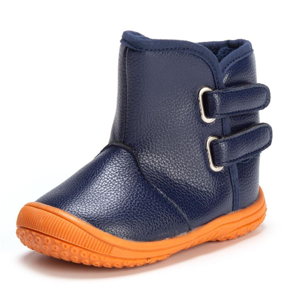 Baby PU Leather Rubber Soles Warm Snow Boots Blue (for 18-21Months)