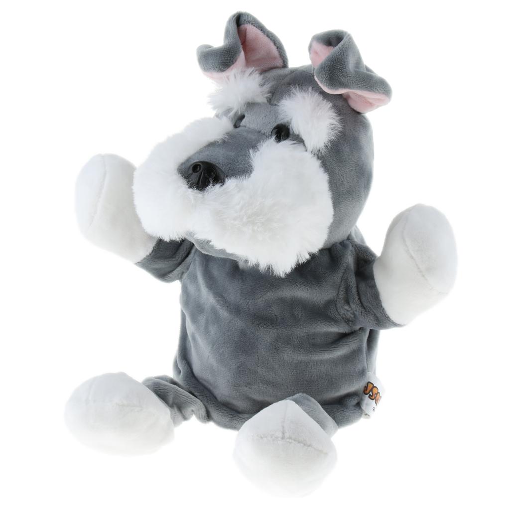 Soft Plush Animal Doll Hand Puppet with Movable Mouth Kids Toy Schnauzer