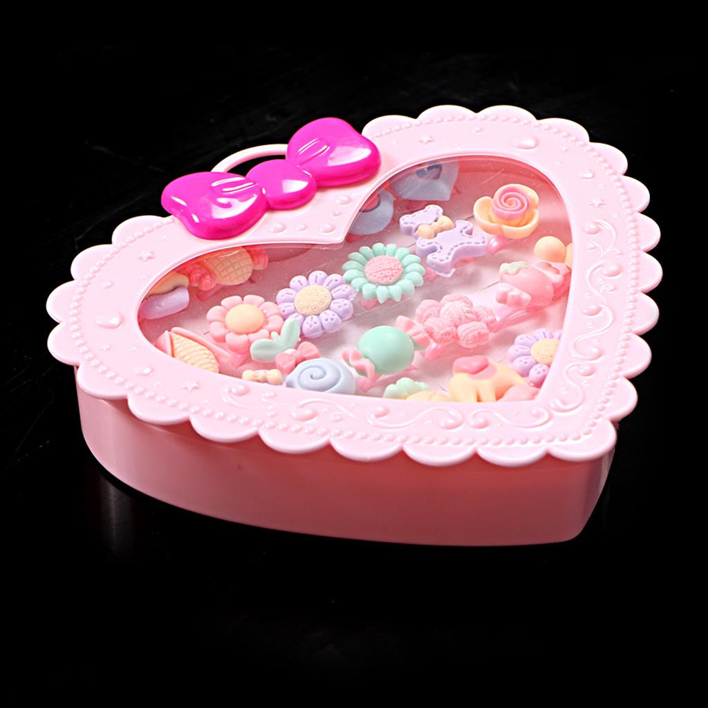 Assorted Resin Pink Kids Girls Rings With Heart Box Gift Jewelry