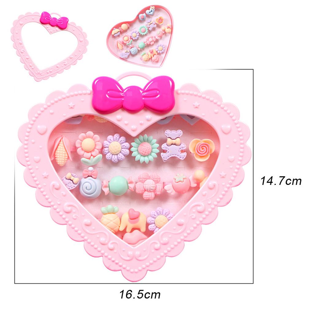 Assorted Resin Pink Kids Girls Rings With Heart Box Gift Jewelry