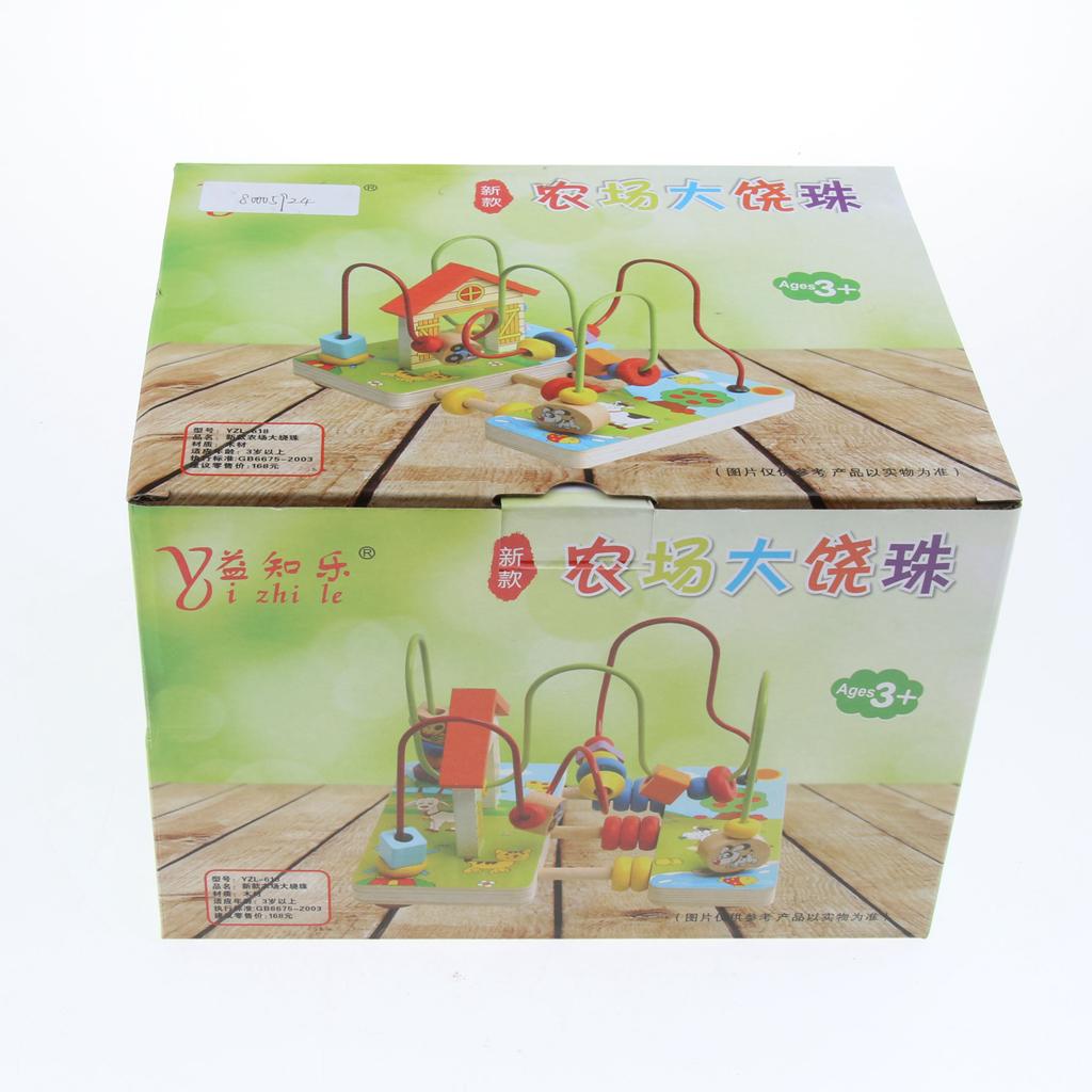 3D Farm Wooden Around Beads Maze Roller Coaster Educational Toys for Toddler Kids Baby, Colors Shapes Puzzle Learning Games Gifts