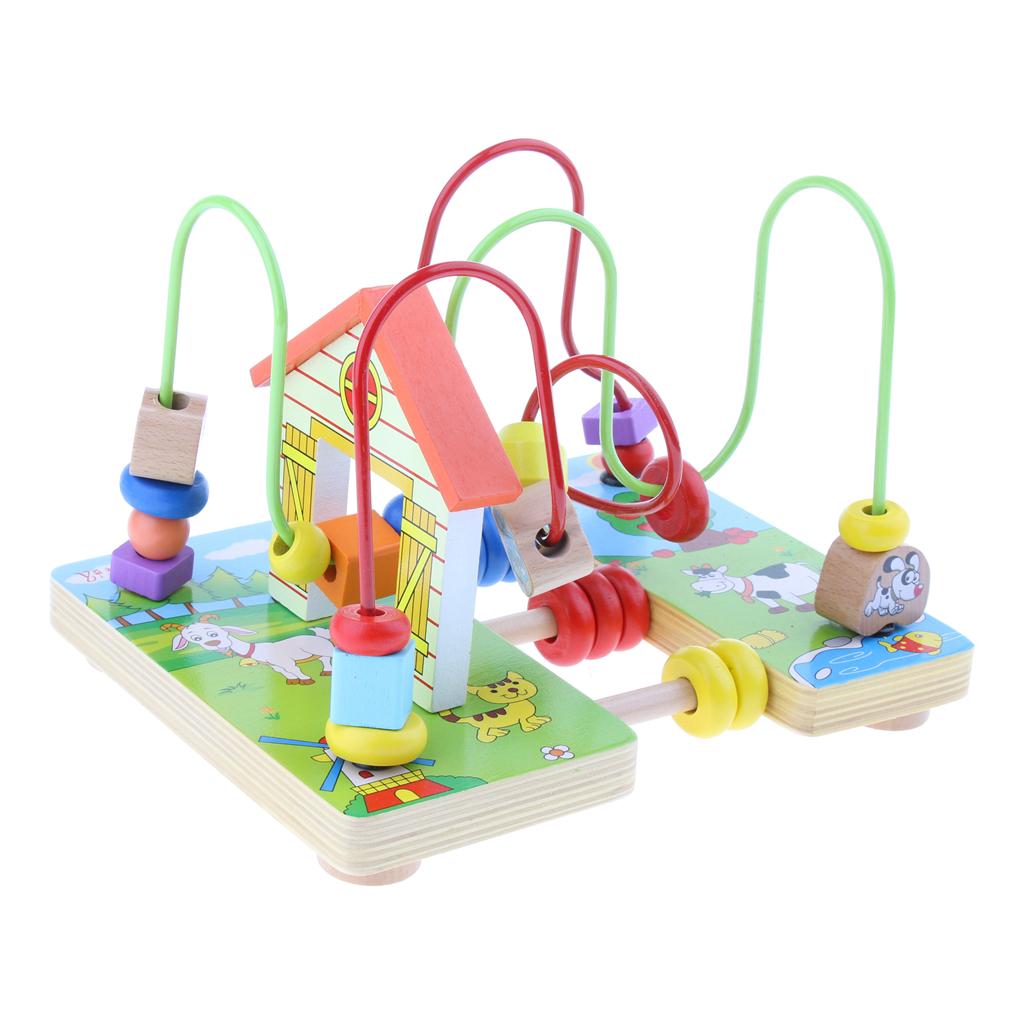 3D Farm Wooden Around Beads Maze Roller Coaster Educational Toys for Toddler Kids Baby, Colors Shapes Puzzle Learning Games Gifts