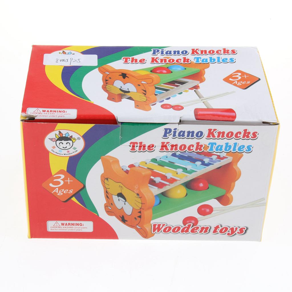 Tiger Wooden 8 Notes Xylophone Knock Piano & Ball Hammering 2-in-1 Play Activity Musical Percussion Instrument Toy for Kids Early Learning