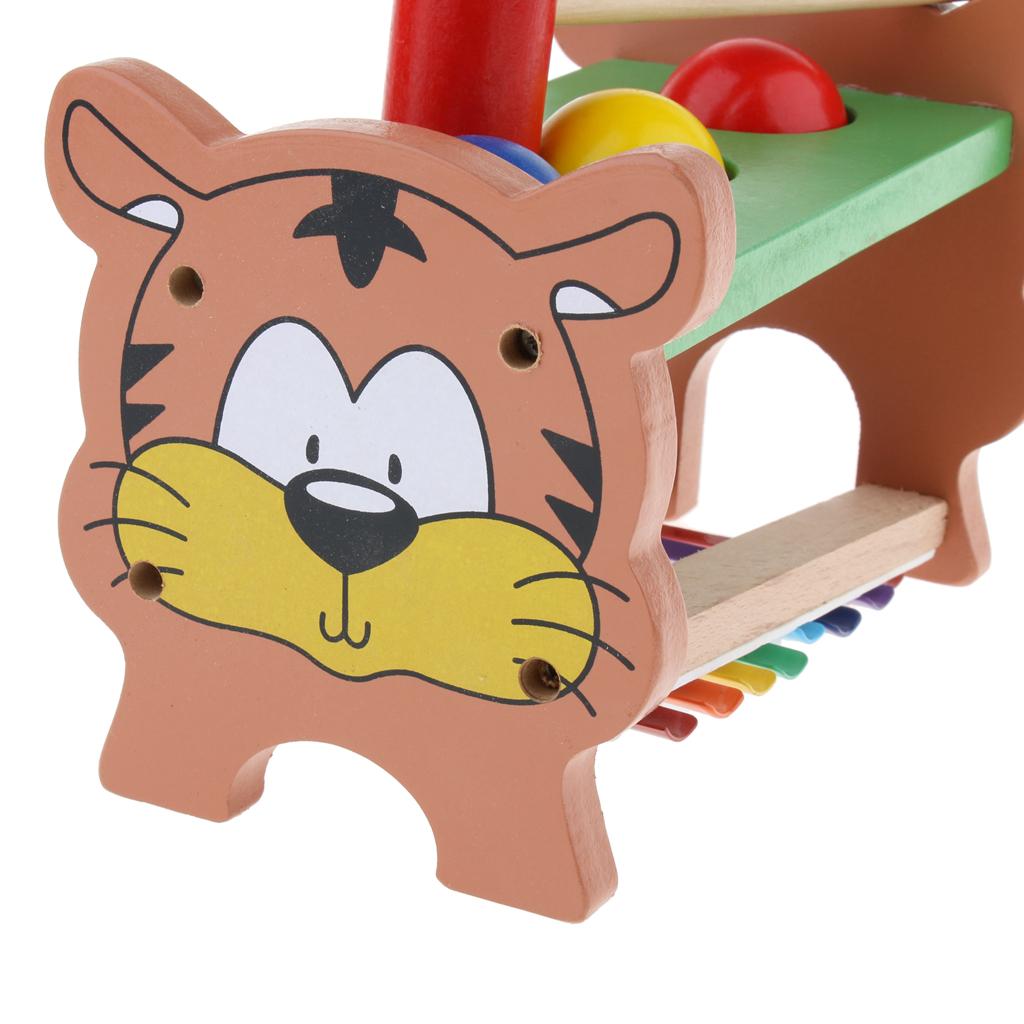 Tiger Wooden 8 Notes Xylophone Knock Piano & Ball Hammering 2-in-1 Play Activity Musical Percussion Instrument Toy for Kids Early Learning