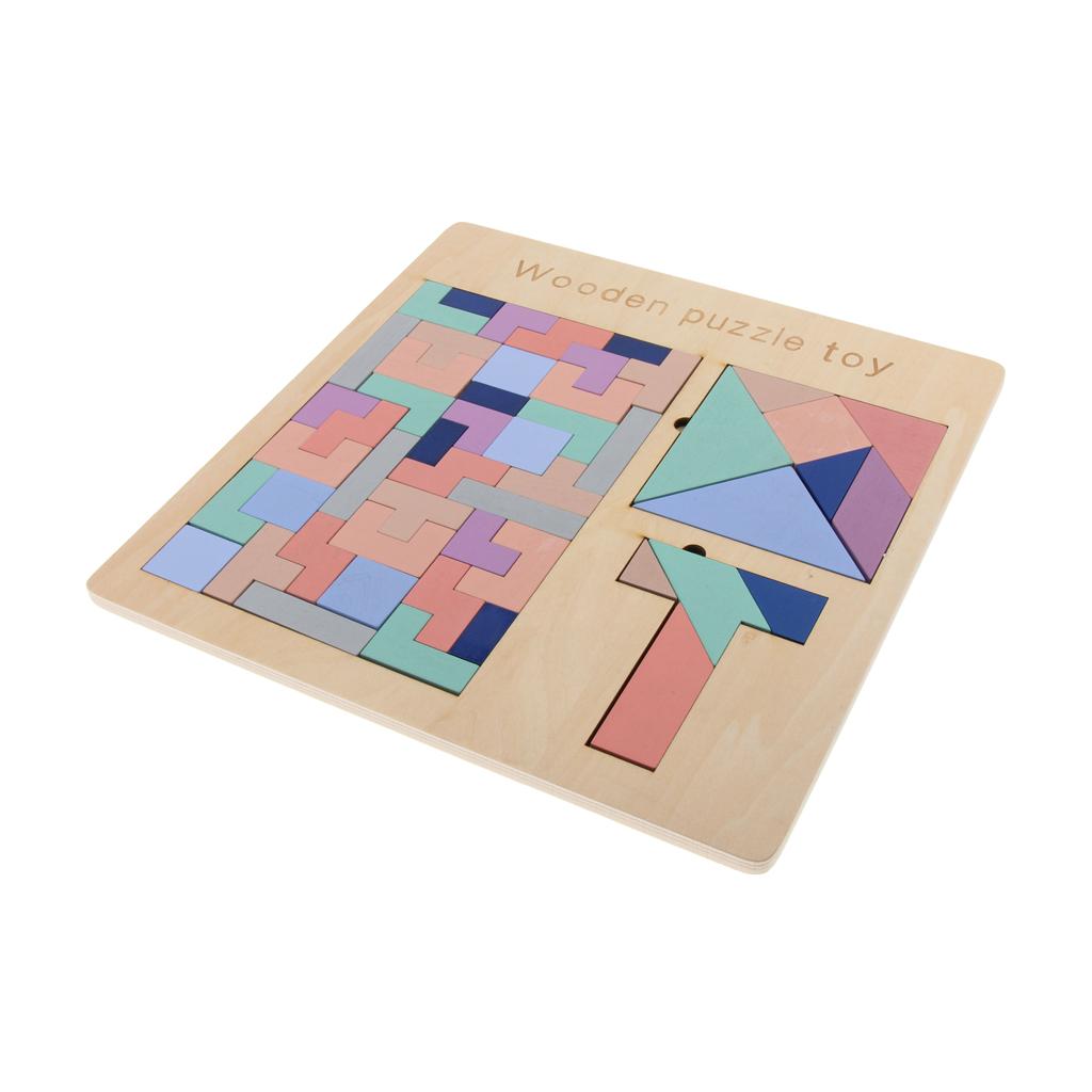 Wooden Jigsaw Puzzle Baby Early Developmental Toy Tangram, Tetris, T Puzzle Board Game Geometry Blocks Learning Gifts