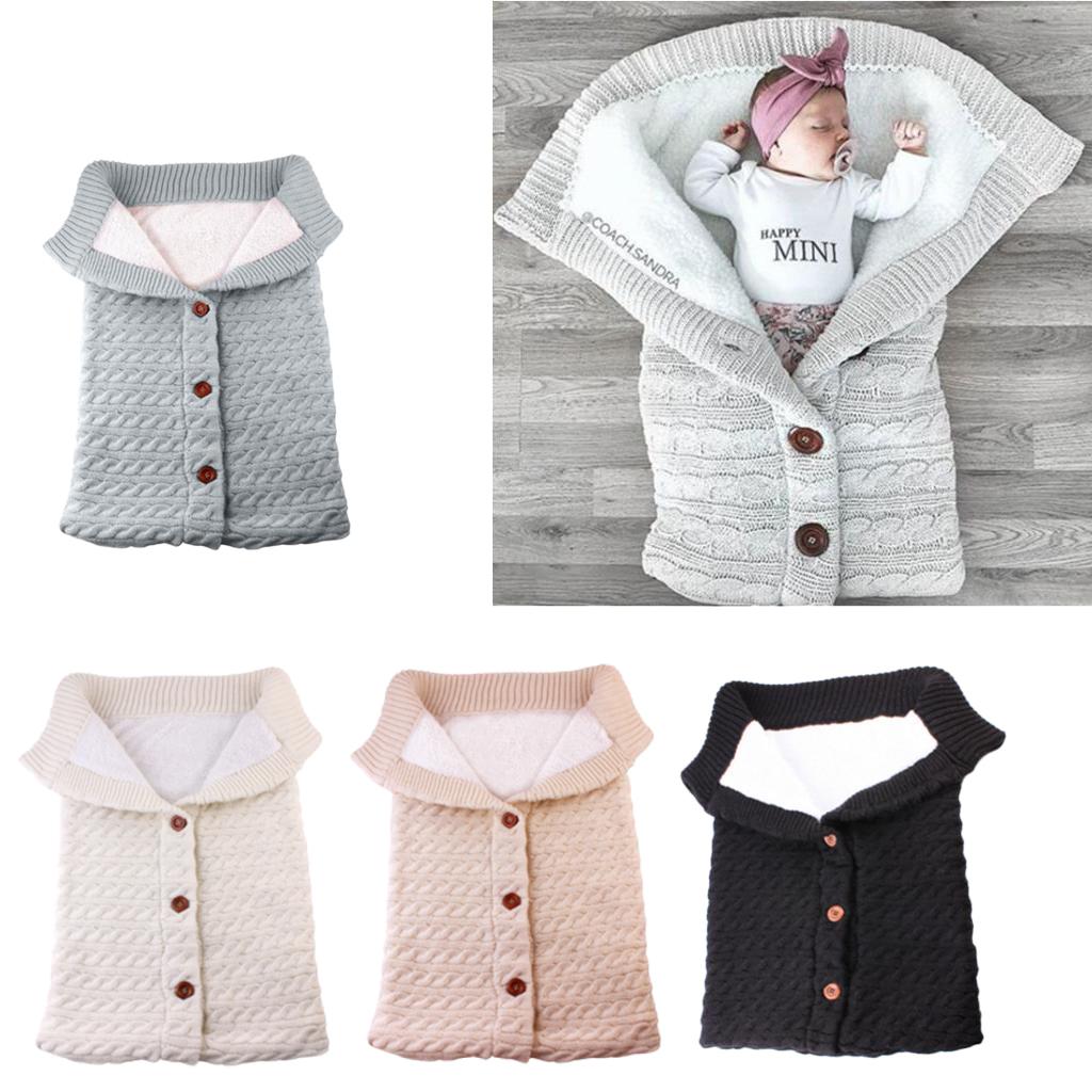 Baby Knit Swaddle Wrap Swaddling Blanket Winter Warm Sleeping Bag White