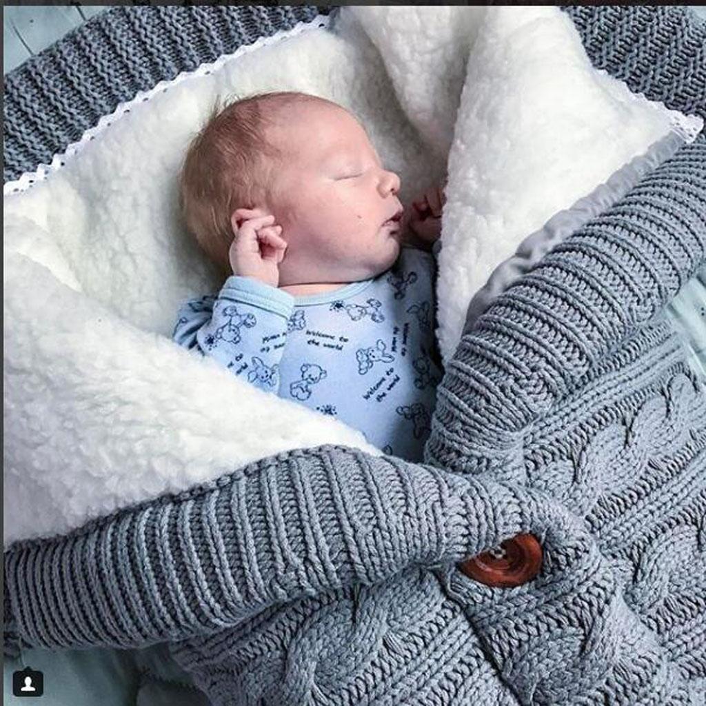 Baby Knit Swaddle Wrap Swaddling Blanket Winter Warm Sleeping Bag Grey