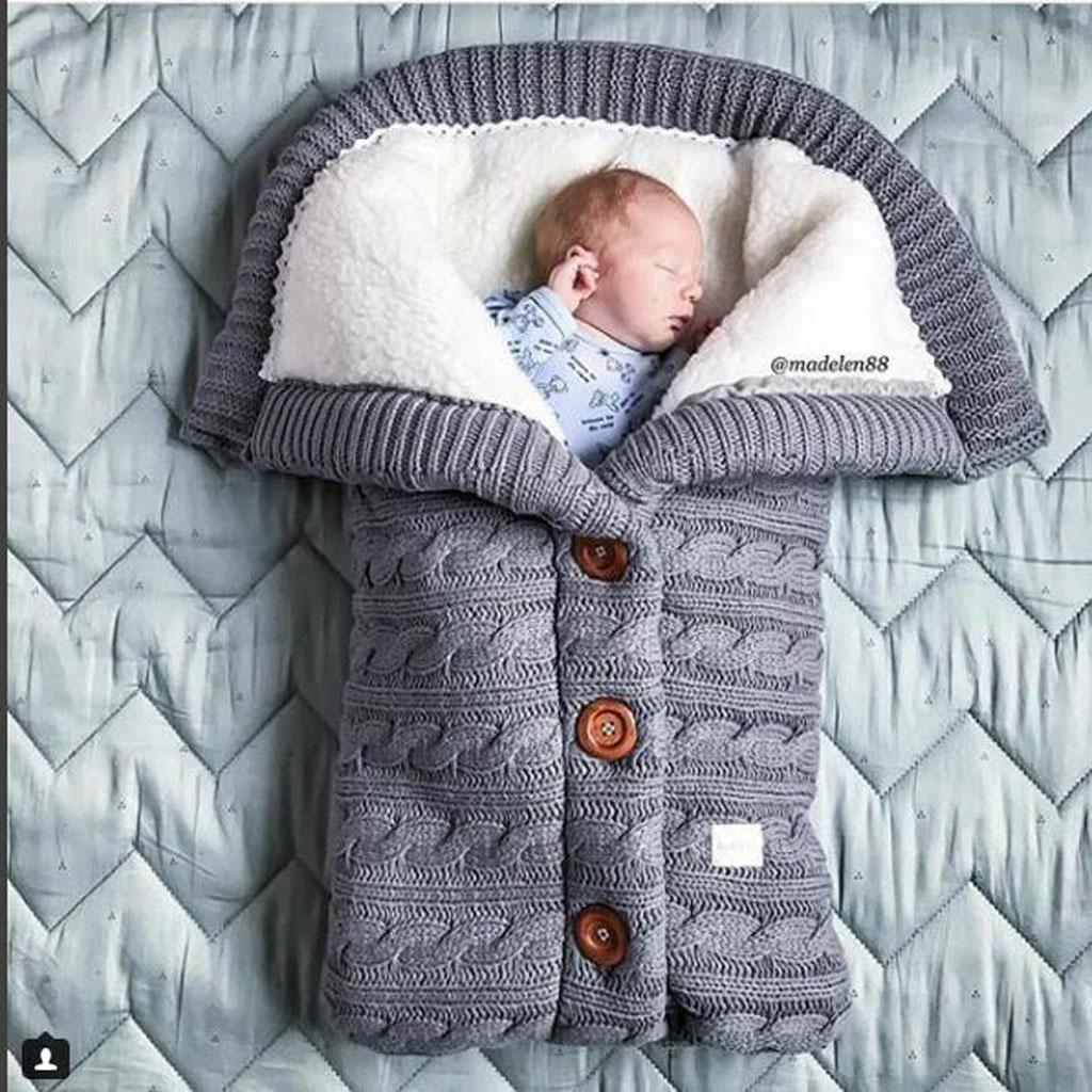 Baby Knit Swaddle Wrap Swaddling Blanket Winter Warm Sleeping Bag Grey