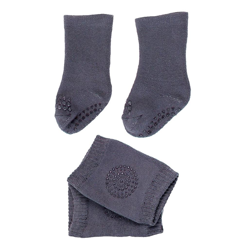 Baby Crawling Anti-SlipToddlers Kneepads with Anti Slip Socks Dark Grey