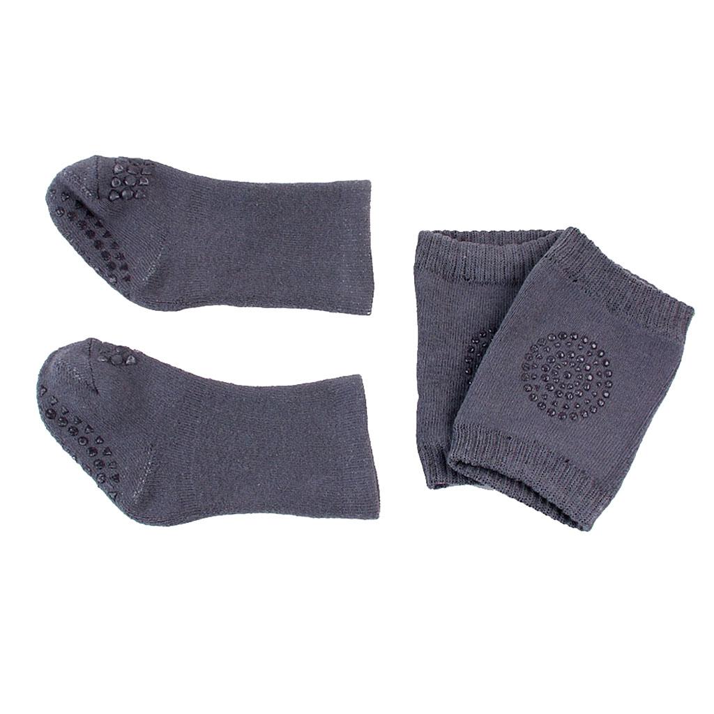 Baby Crawling Anti-SlipToddlers Kneepads with Anti Slip Socks Dark Grey